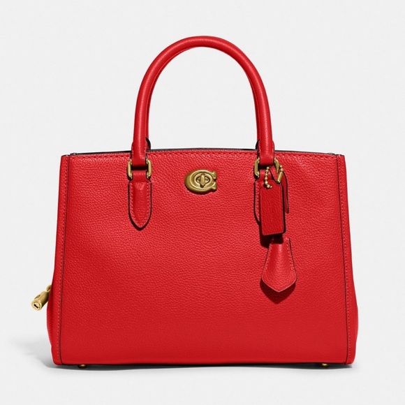 Coach Brooke Carryall 28 Satchel Bag in Brass/Sport Red Pebble Leather NWT CE732 - Picture 16 of 16